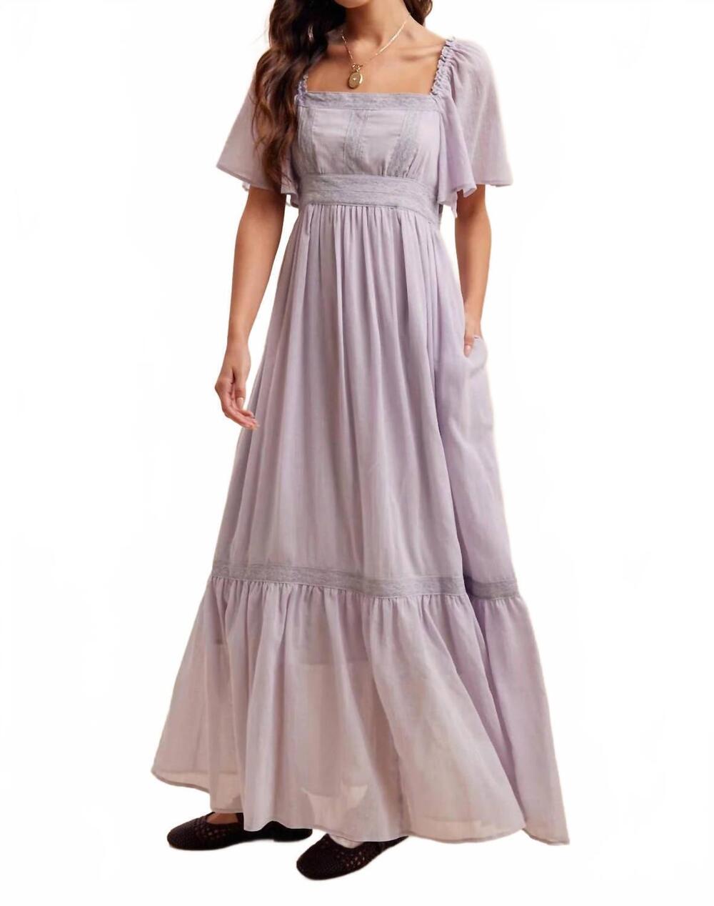 NEW IN-LOOM women's lace flutter sleeve maxi dress in whisper grey